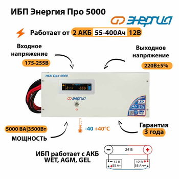 Энергия ИБП Про 5000 24В - ИБП и АКБ - ИБП для котлов - Магазин электротехнических товаров Проф Ток