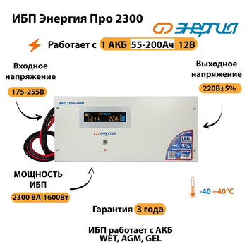 Энергия ИБП Про 2300 12В - ИБП и АКБ - ИБП для котлов - Магазин электротехнических товаров Проф Ток